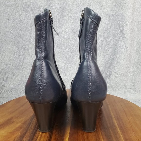 Clarks Bendables Ruby Glimmer Heel Boots Women's 9 Wide Blue Leather Zip Comfort - Picture 4 of 8